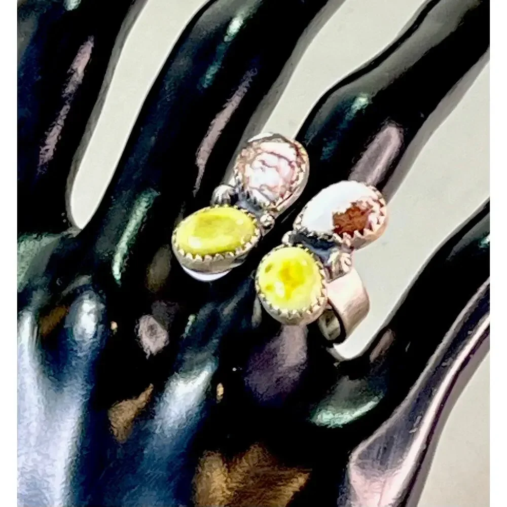 Southwestern Sterling Silver Palomino Turquoise Wild Horse Cluster Adj Ring